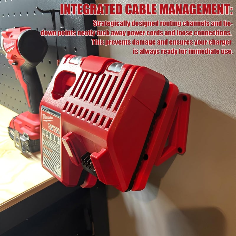NATUHODE Power Tool Organizer, Compatible with Milwaukee M12/M18 Charger Wall Mount Securely Mounts Your Charger, for Garage & Workshop Organization, Saving Space and Keeping Your Tools Tidy (Red) - Image 5